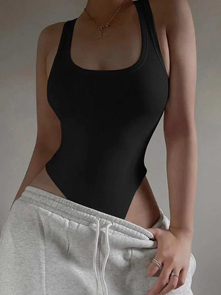 Sleeveless Knit Bodysuit — Sexy Off-Shoulder Halter Bodycon Top for Women Summer Casual & Clubwear