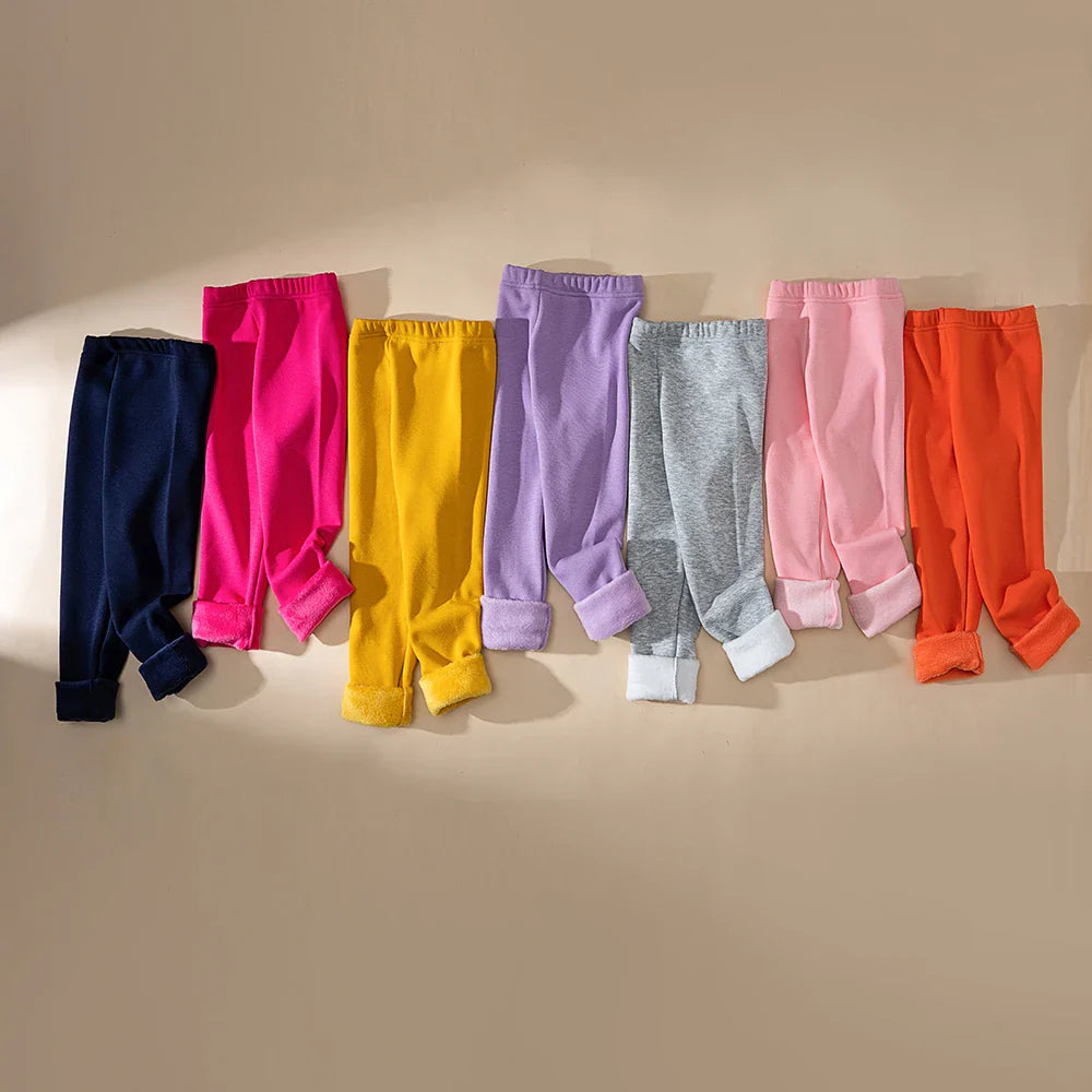 Winter Girls’ Fleece-Lined Thickened Trousers – Slim-Fit, Elastic Candy-Colored Pants to Keep Your Princess Cozy