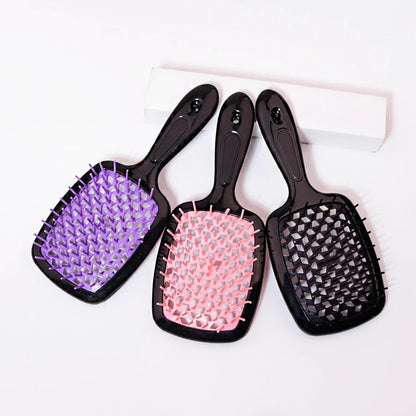 Tangled Hair Combing Massage Brush — Hollow Curly Hair Salon Brush for Real Hair & Wigs