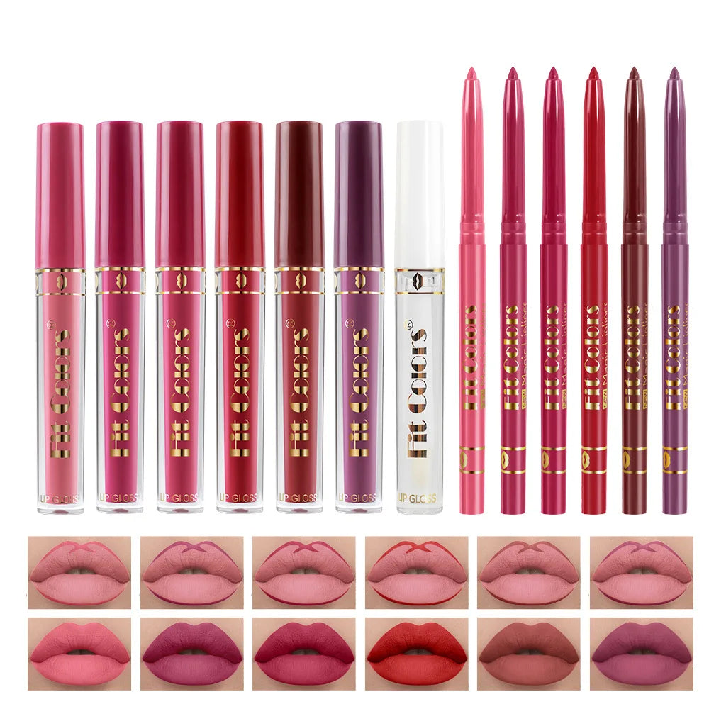 Fit Colors 13pcs Matte Lip Liner Pencil Set – Waterproof, Non-Stick, Long-Lasting Lip Pencil with Case and Hook