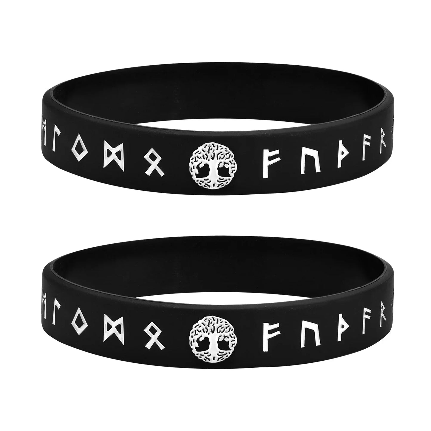 Vnox 12mm Silicone Bracelet for Men - Soft Rubber Viking Compass Rune Amulet Wristband Set