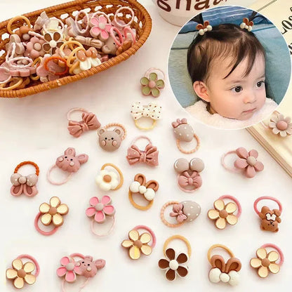 Cute Cartoon Bear & Bunny Hair Ties - Elastic Hair Accessories for Baby Girls & Children