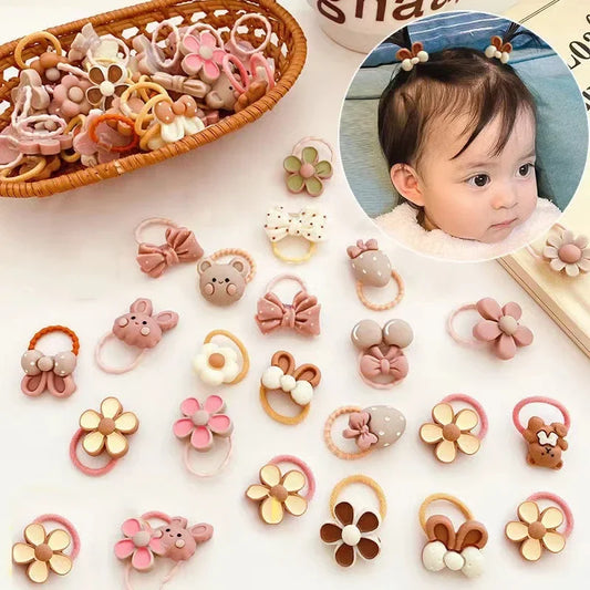 Cute Cartoon Bear & Bunny Hair Ties - Elastic Hair Accessories for Baby Girls & Children