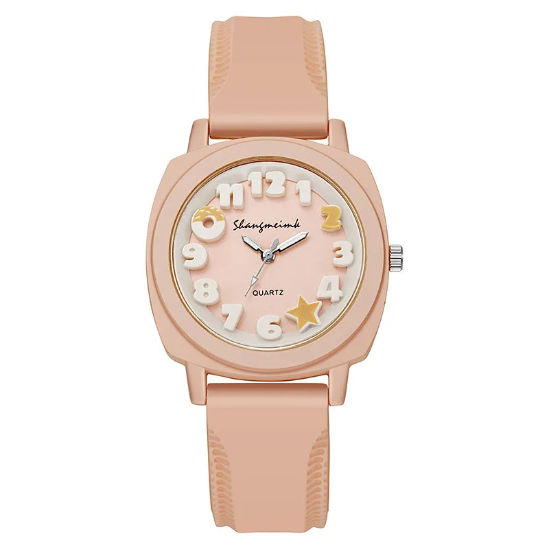 Fashion 3D Arabic Dial Women’s Quartz Watch – Candy Color Silicone Square Band
