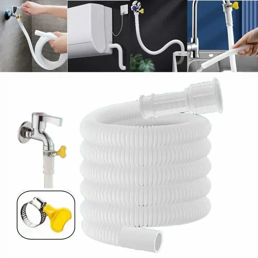 1–4M White Drain Hose Pipe — Extension Tube for Air Conditioner, Washing Machine & Kitchen Faucet
