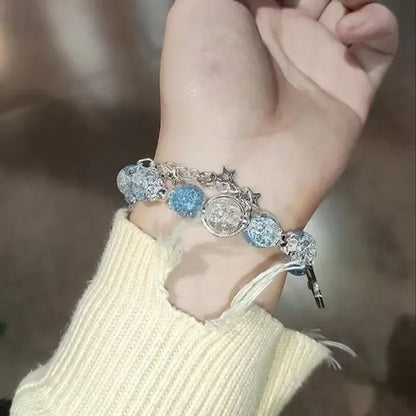 Star Chain Tassel Bracelet for Women – Fantasy Blue Crystal Beads on Elastic Rope, Perfect Gift for Best Friends
