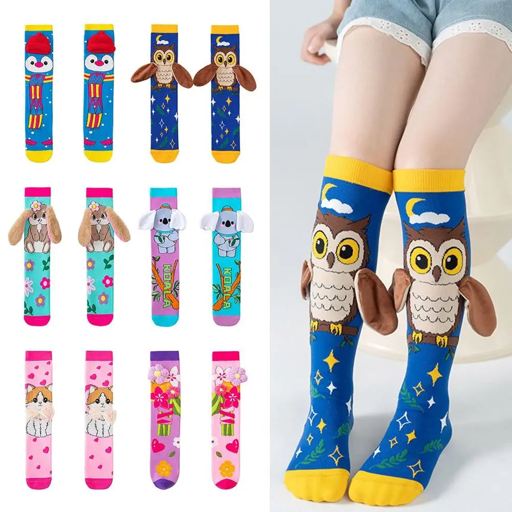 Cute Cartoon Penguin & Koala Knee-High Socks – Breathable 3D Long No-Heel Socks for Kids