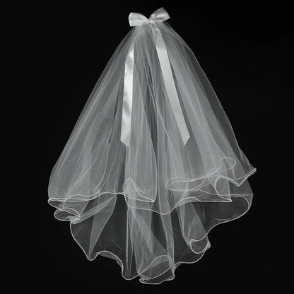 White Tulle Bow Veil Hairpin with Pearls – Elegant Bridal & Bachelorette Hair Clip for Weddings, Parties, and Gifts
