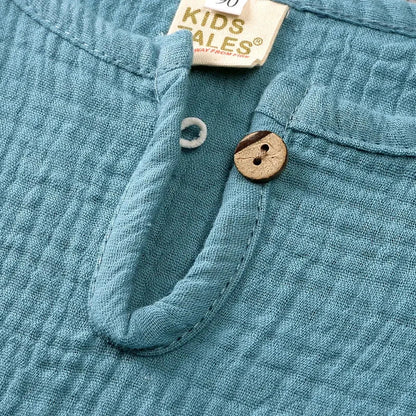 Cotton Linen Kids Summer Outfit – Solid Color Short Sleeve Tops & Shorts for Boys & Girls (Ages 2-7)