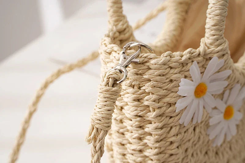 Hand-Woven Straw Beach Bag – Women’s Handmade Moon Basket Crossbody Bohemian Summer Tote