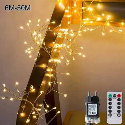 Cluster Firecracker String Lights – 6M-50M LED Fairy Lights for Christmas Tree, Wedding, Party & New Year Decoration