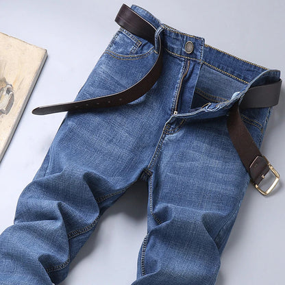 Men's Stretch Straight Leg Business Jeans – Classic Casual Denim Pants