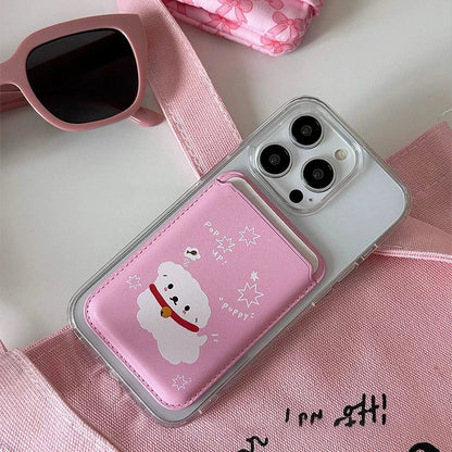 Cute Dog Cartoon Magnetic Phone Card Holder – Back Case Wallet for iPhone 15/14 with MagSafe Slot for ID & Bank Cards