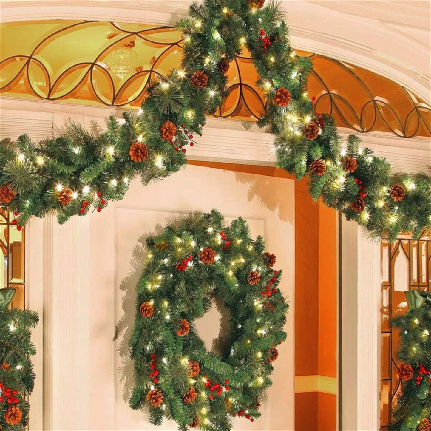 2.7M Christmas Artificial Green Garland Wreath – DIY Pine Xmas Home & Party Decoration