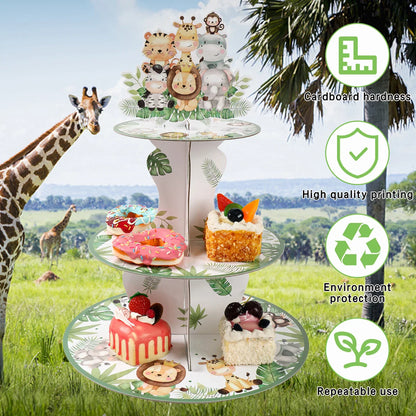 Jungle Animals Safari Cupcake Stand - Baby Shower & Birthday Party Decorations - Cupcake Holder for Kids Wild One Party Supplies