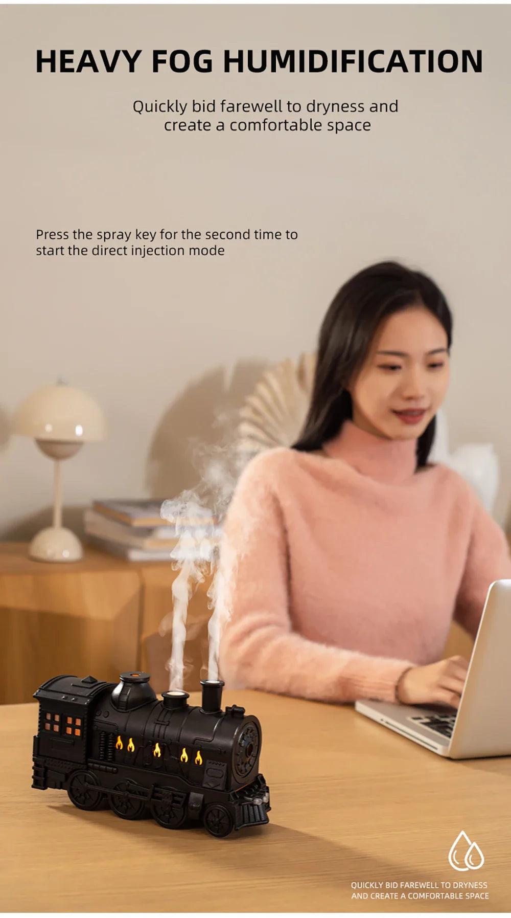 Aierwill Train Air Humidifier – Ultrasonic Aromatherapy Diffuser with Mist Maker, Essential Oil Aroma Diffuser, Remote Control