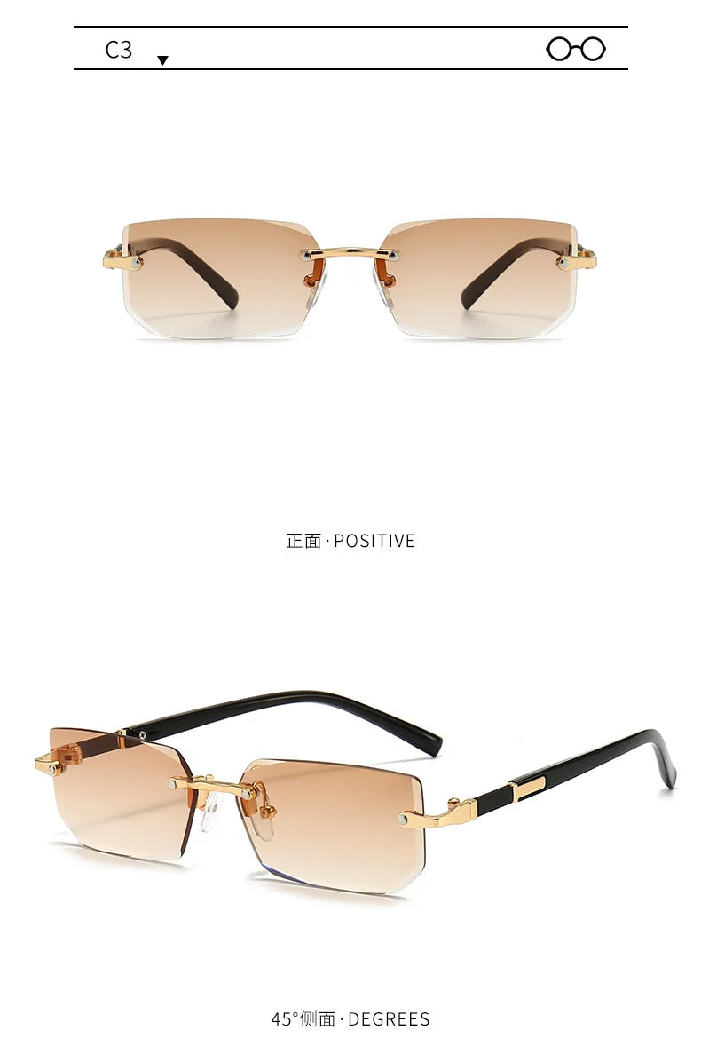 Rimless Rectangle Sunglasses — Fashion Small Square Shades for Men & Women, Summer Travel Eyewear