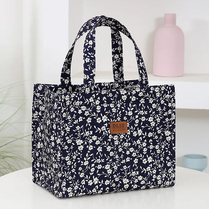 New Nylon Printing Handbag – Thickened Large Capacity Work and Portable Zipper Lunch Box Storage Bento Bag