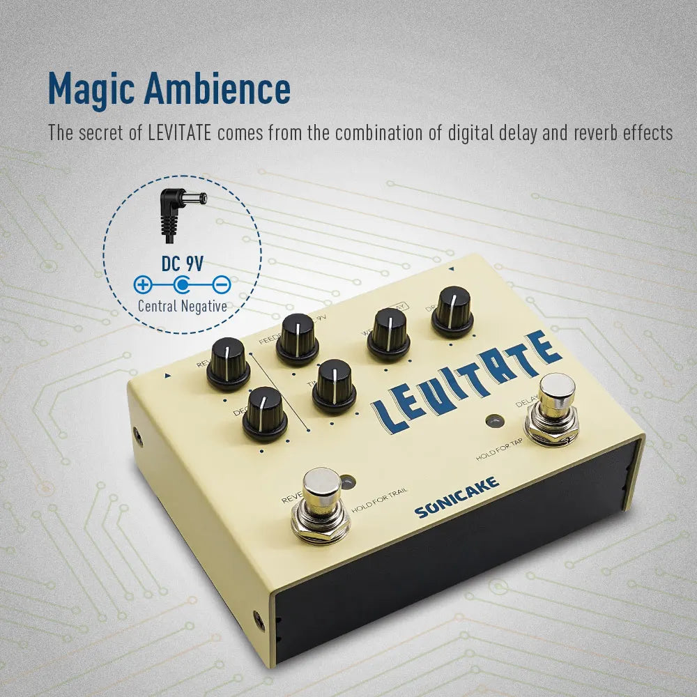 SONICAKE Levitate QDS-02 Dual Footswitch Guitar Effects Pedal – Digital Delay & Reverb Stompbox