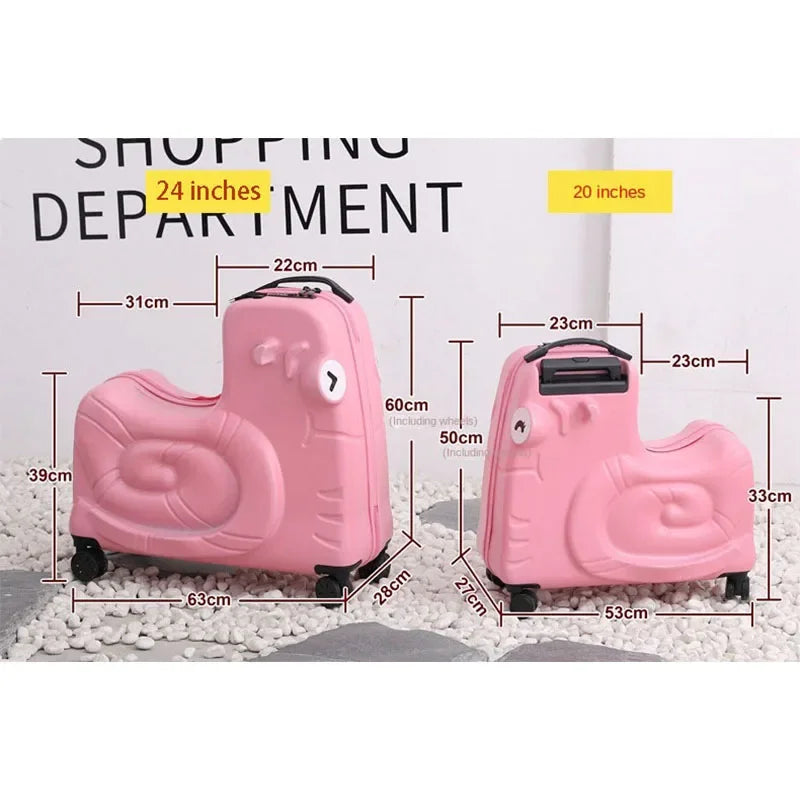 Cartoon Kids Ride-On Suitcase with Wheels – 20/24 Inch Rolling Trolley Luggage for Children, Travel Bag & Gift