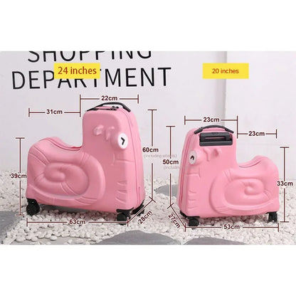Cartoon Kids Ride-On Suitcase with Wheels – 20/24 Inch Rolling Trolley Luggage for Children, Travel Bag & Gift