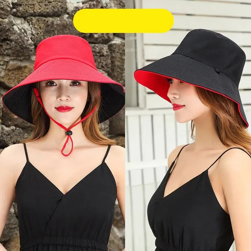 Women’s Fisherman Sun Hat – Large Brim UV Protection Face Cover Summer Sunshade Bucket Hat, Double-Sided Fashion Travel Cap
