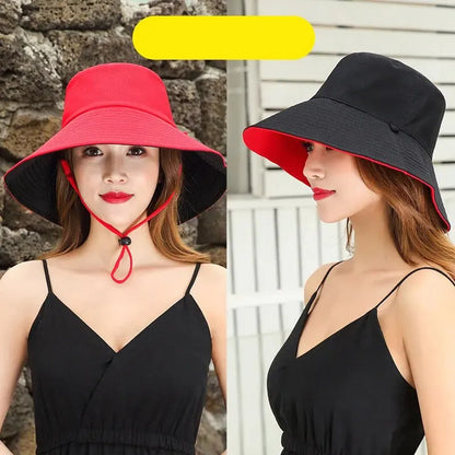 Women’s Fisherman Sun Hat – Large Brim UV Protection Face Cover Summer Sunshade Bucket Hat, Double-Sided Fashion Travel Cap