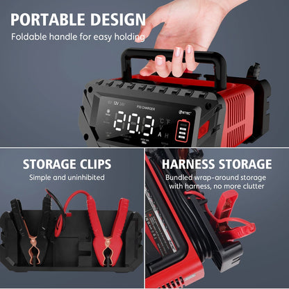 12V/30A & 24V/16A Smart Car Battery Charger — 6V/10A Motorcycle Battery Repair for AGM, GEL, Lithium & LiFePO4 Batteries