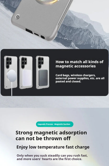 Ultra Thin Magnetic Metal Case for Samsung S25/S24 Ultra, S23/S22 FE – Frameless Matte PC Cover with MagSafe Compatibility