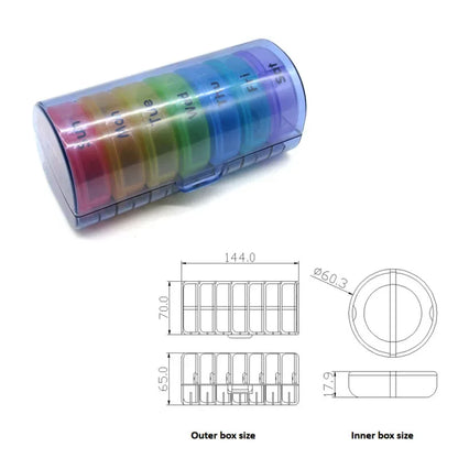 Rainbow 7-Day Pill Organizer — Portable Plastic Weekly Medicine Storage Box for Tablets
