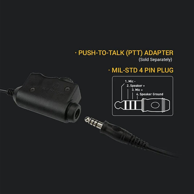 EARMOR M32 MOD4 Shooting Earmuffs – Tactical Noise Reduction Headset with Helmet ARC Rail & Kenwood PTT Adapter