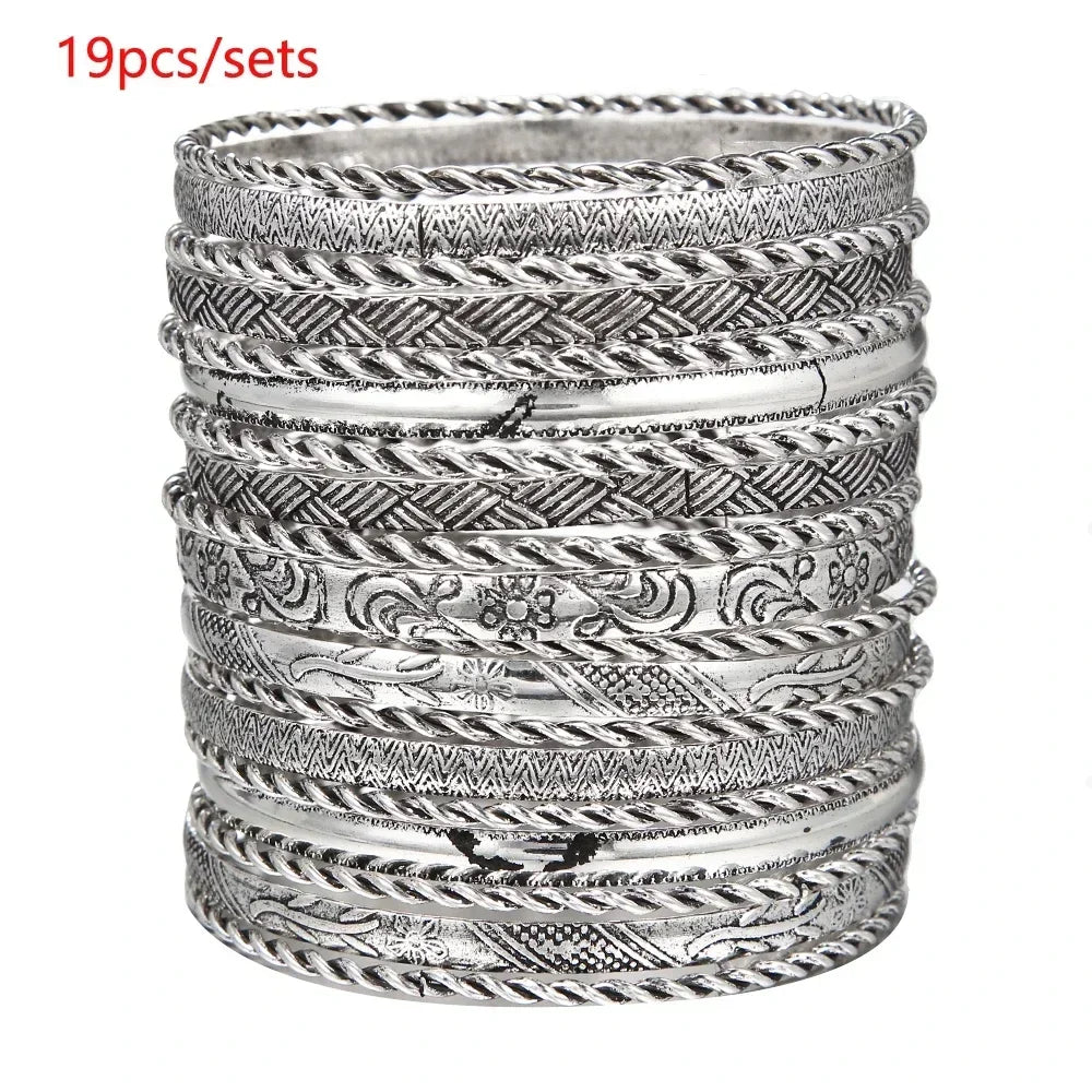 12Pcs Punk Curb Cuban Chain Bracelet Set for Women – Gold Miami Boho Thick Charm Bangles Fashion Jewelry