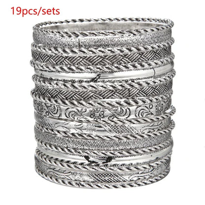 12Pcs Punk Curb Cuban Chain Bracelet Set for Women – Gold Miami Boho Thick Charm Bangles Fashion Jewelry