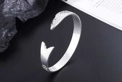 925 Sterling Silver Dragon Bracelet — Creative Lucky Fortune Fish Bangle TYB110