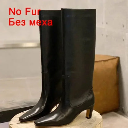 JOZHAMTA Women's Knee Boots – Real Leather, Wide Calf, Fall/Winter 2025 Kitten Heels, Long Tall Casual Dress Boots (Size 34-43)