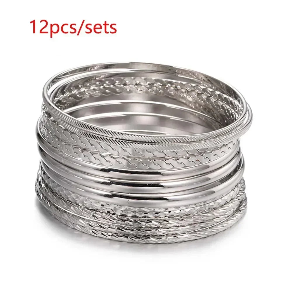 12Pcs Punk Curb Cuban Chain Bracelet Set for Women – Gold Miami Boho Thick Charm Bangles Fashion Jewelry