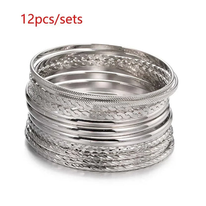 12Pcs Punk Curb Cuban Chain Bracelet Set for Women – Gold Miami Boho Thick Charm Bangles Fashion Jewelry