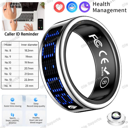 Smart Ring with Display Screen & Touch Control – Call ID Reminder, Tasbih Counter, Health Manager, 5ATM Waterproof Multi-Sport Mode Fitness Ring for Men & Women