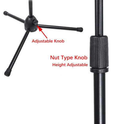 Adjustable Tripod Microphone Stand – Boom Mic Stand with Dual Mic Clip Holder, Collapsible Studio Mic Bracket for Recording & Live Use