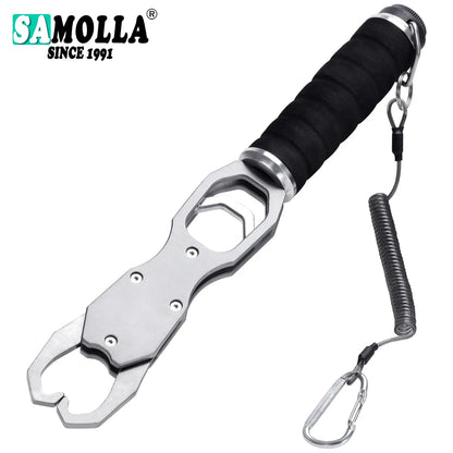 SAMOLLA Aluminum Fishing Grip Pliers - 18KG Spring Scale 360° Rotating Adjustable Fish Grabber Tool