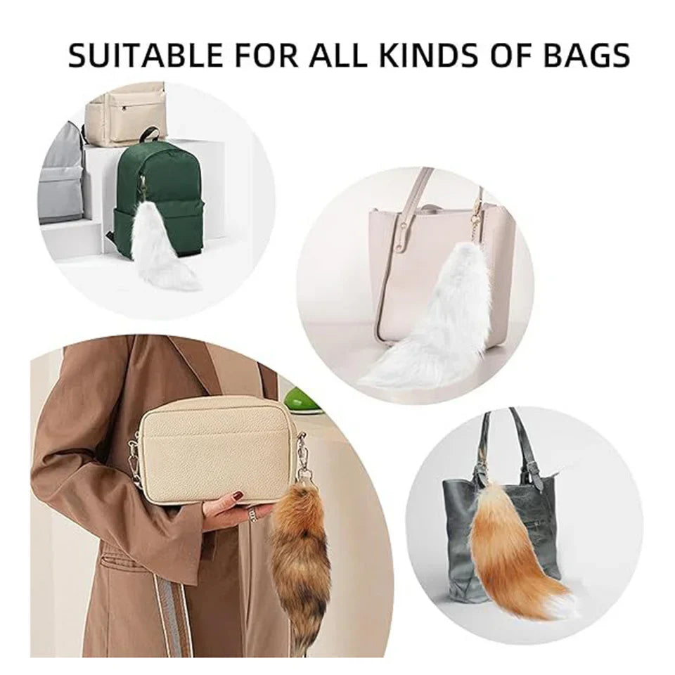 2024 Natural Fox Fur Tail Keychain – Chic Y2K Furry 40cm Keyring Accessory for Women’s Car Keys