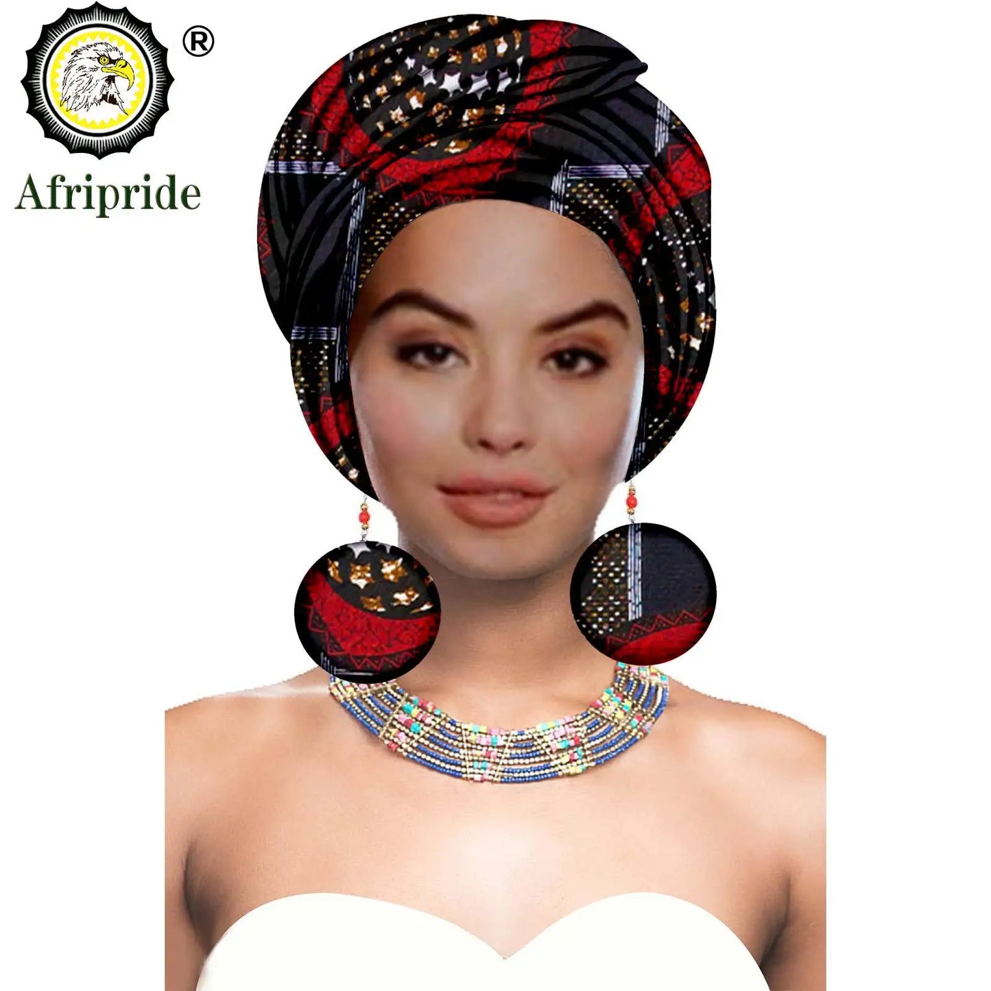 African Turban Headwrap - Nigerian Ankara Headscarf with Matching Earrings