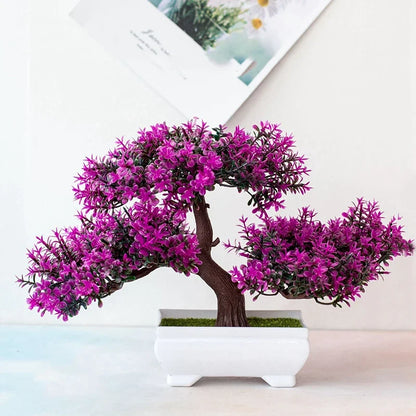 Artificial Bonsai Plant - Small Potted Faux Tree for Home, Office & Table Decor