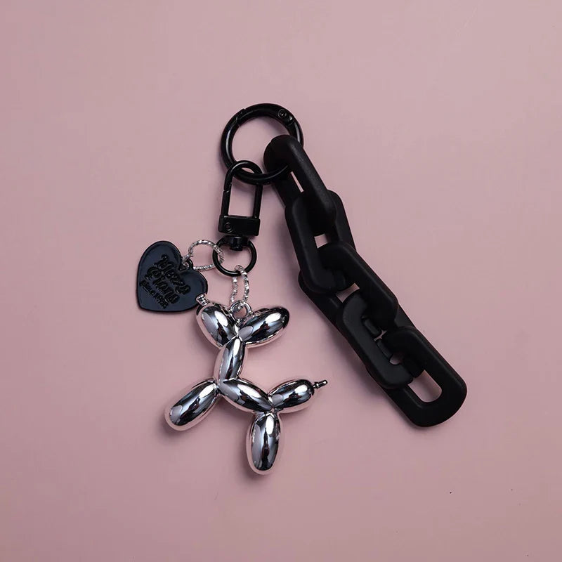 Y2K Cute Punk Black Balloon Dog Keychain – Sweet INS Style Car & Couple Key Ring Gift for Girls