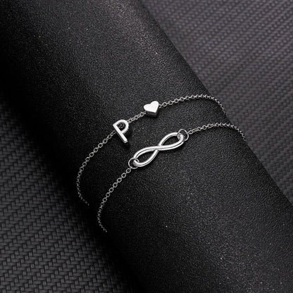 Bohemia A-Z Letter Initial Anklet for Women - Silver Heart Initial Anklet Bracelet, Beach Party & Travel Foot Jewelry