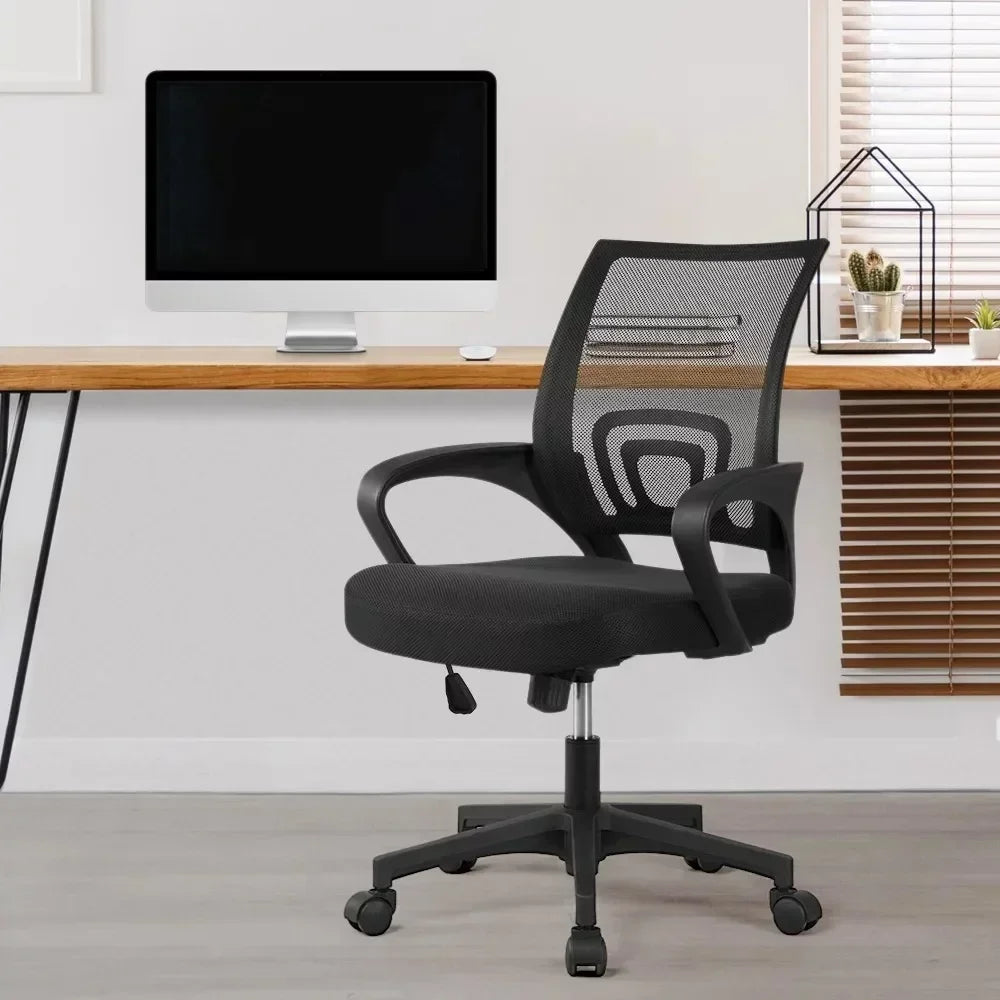 Adjustable Mid Back Mesh Office Chair with Armrests – Black Swivel Computer & Gaming Chair