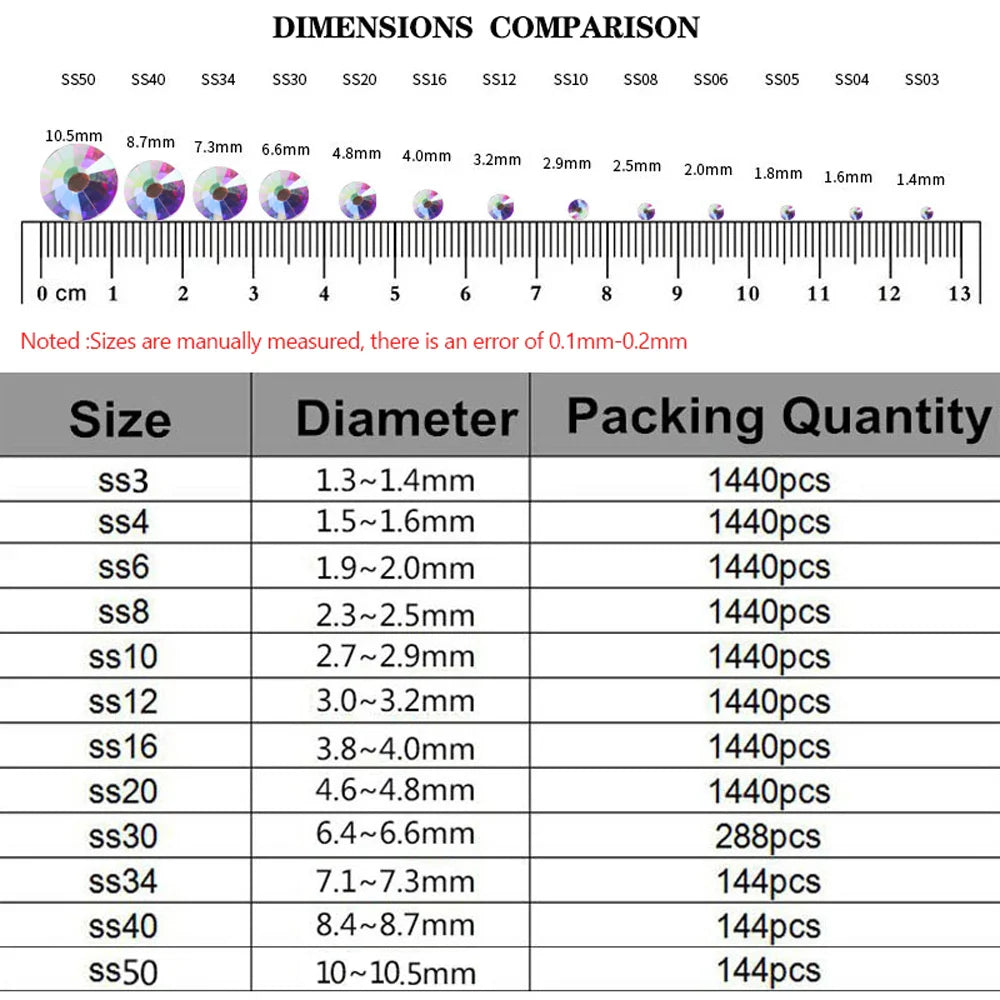 Super Glitter Crystal AB Rhinestones SS3–SS50 – Non-Hotfix Flatback Strass Stones for Nail Art, Fabric, Garment & DIY Decoration