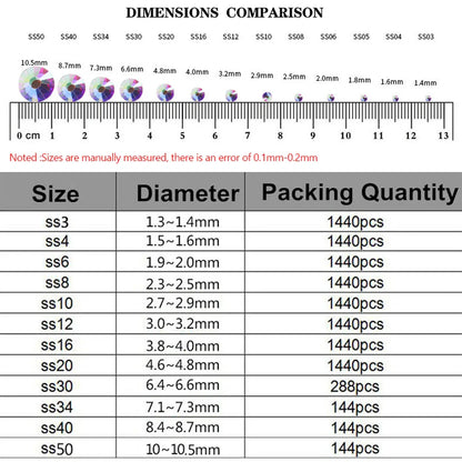 Super Glitter Crystal AB Rhinestones SS3–SS50 – Non-Hotfix Flatback Strass Stones for Nail Art, Fabric, Garment & DIY Decoration