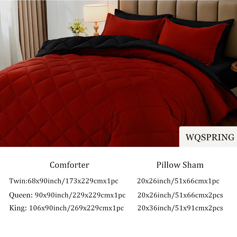 Reversible Red & Black Comforter Set 2/3pcs – All Season Down Alternative Bedding with Pillow Shams