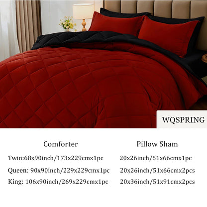 Reversible Red & Black Comforter Set 2/3pcs – All Season Down Alternative Bedding with Pillow Shams